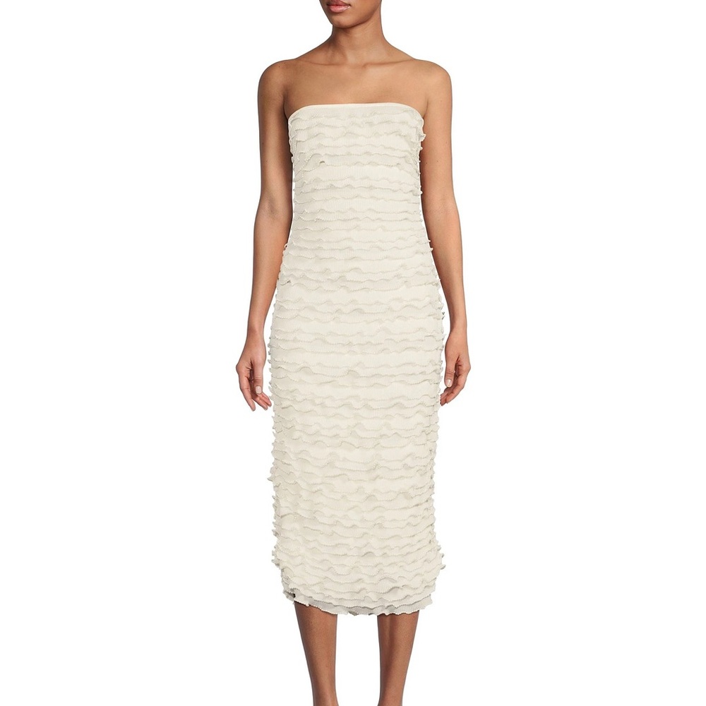 COPY - x Venita Aspen Odette Plisse Pearl Trim Strapless Sheath Midi Dress Gian…